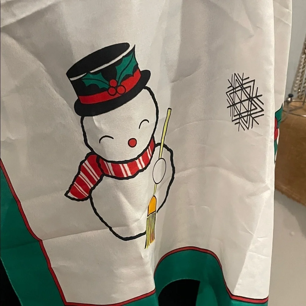 Elegant Green and White vintage holiday  Scarf featuring snowman-holly-bells etc